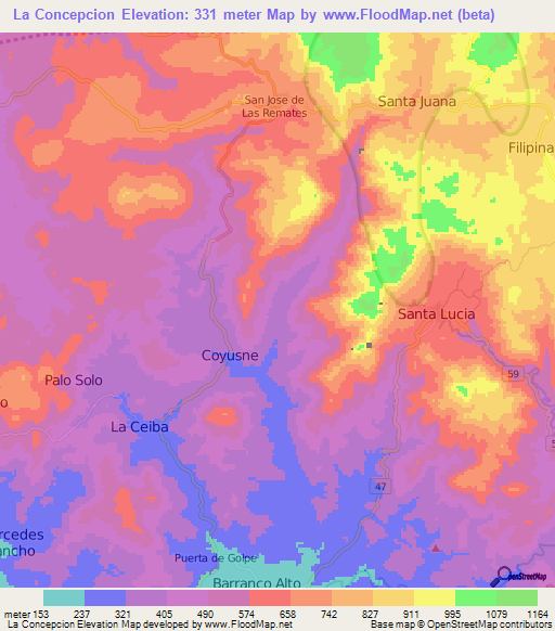 La Concepcion,Nicaragua Elevation Map