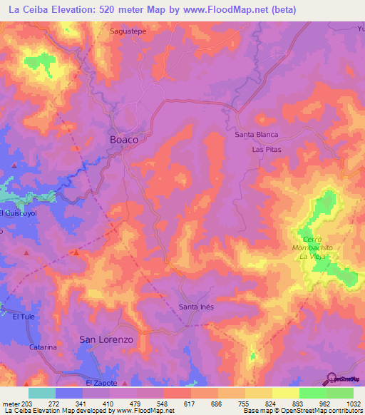 La Ceiba,Nicaragua Elevation Map