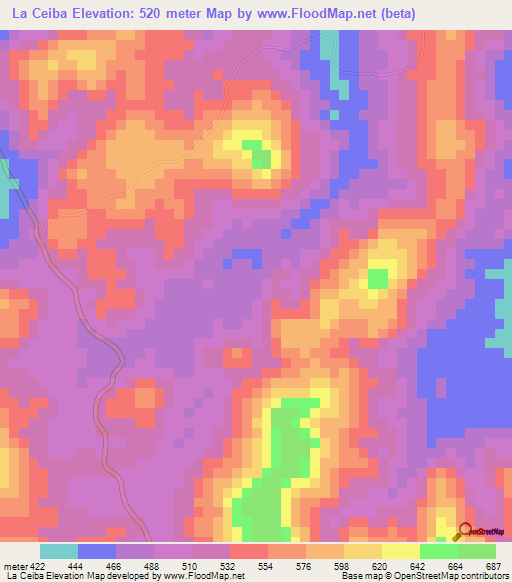 La Ceiba,Nicaragua Elevation Map