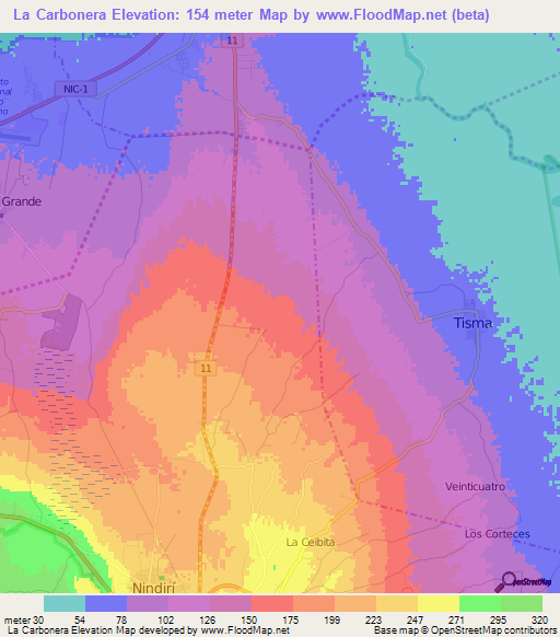 La Carbonera,Nicaragua Elevation Map