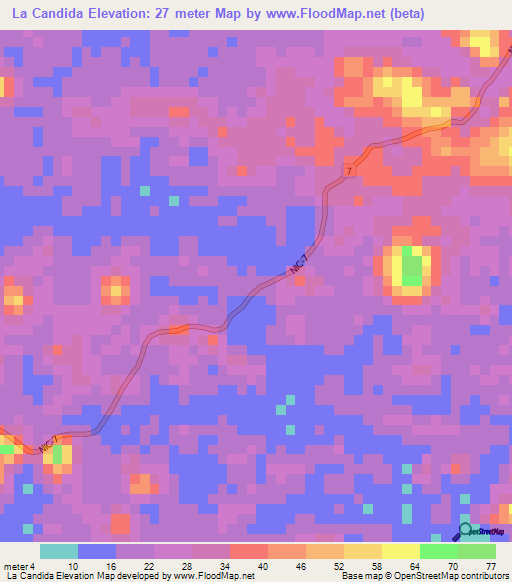 La Candida,Nicaragua Elevation Map