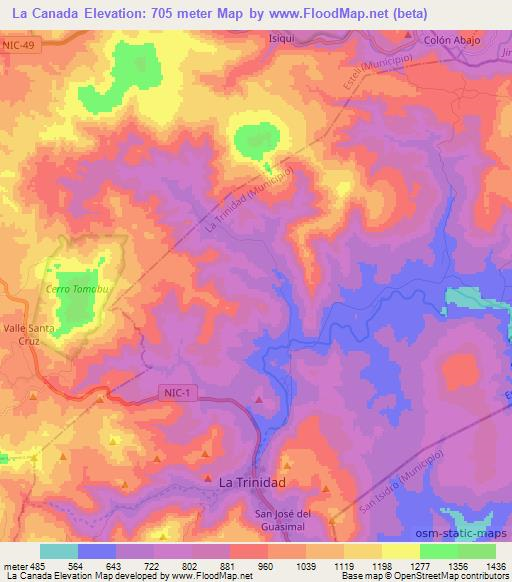 La Canada,Nicaragua Elevation Map