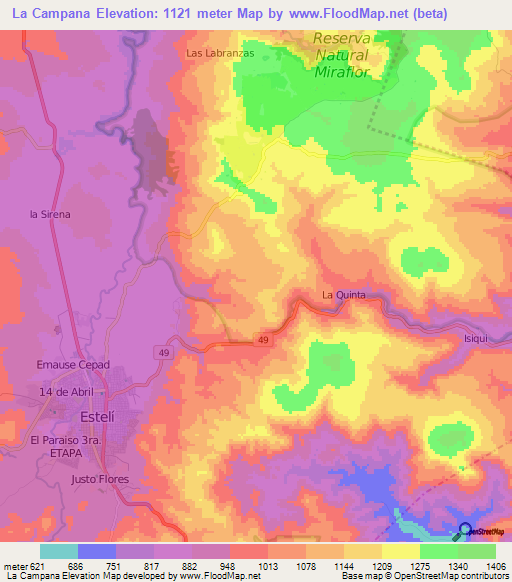 La Campana,Nicaragua Elevation Map