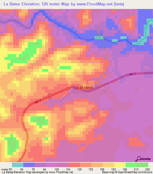 La Batea,Nicaragua Elevation Map