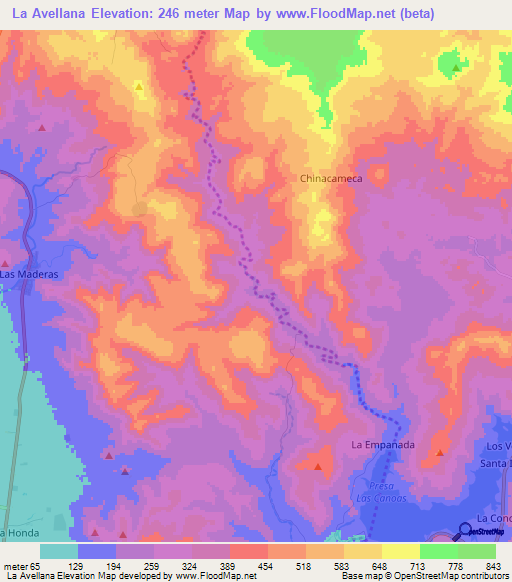 La Avellana,Nicaragua Elevation Map