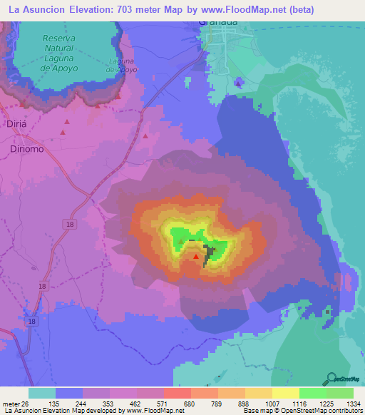 La Asuncion,Nicaragua Elevation Map