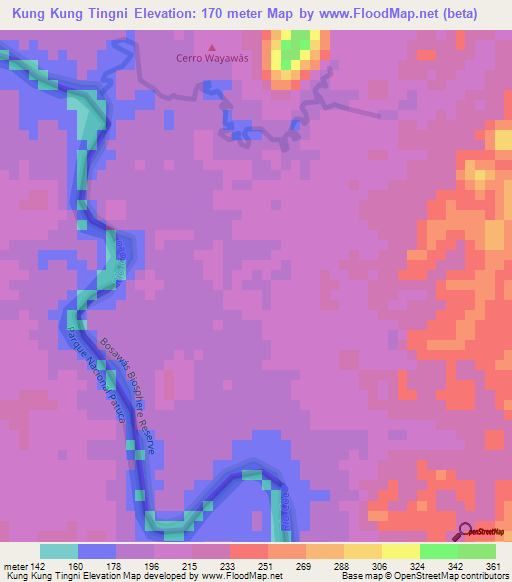 Kung Kung Tingni,Nicaragua Elevation Map