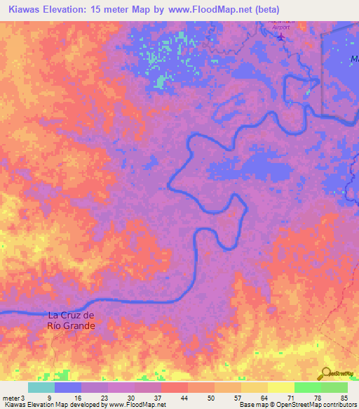 Kiawas,Nicaragua Elevation Map
