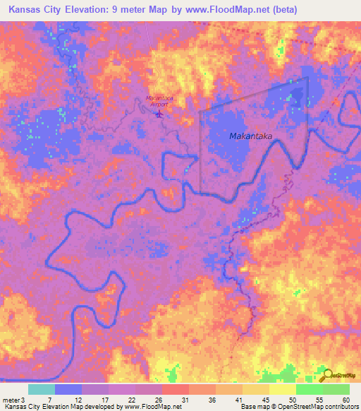 Kansas City,Nicaragua Elevation Map