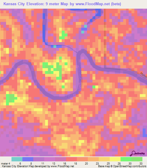 Kansas City,Nicaragua Elevation Map
