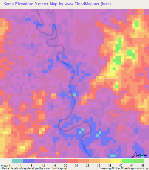 Kama,Nicaragua Elevation Map