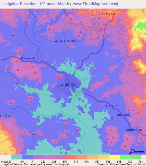 Juigalpa,Nicaragua Elevation Map