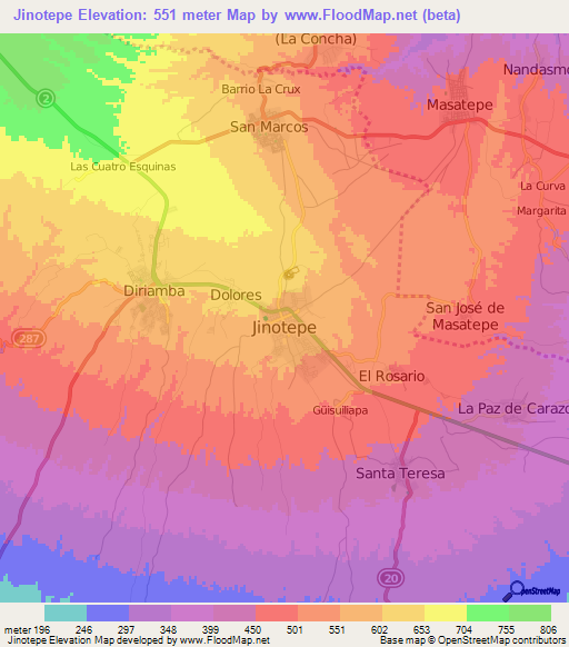 Jinotepe,Nicaragua Elevation Map