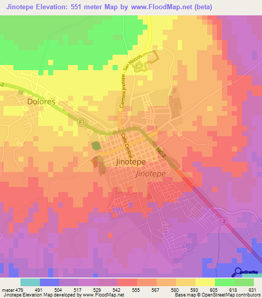 Jinotepe,Nicaragua Elevation Map