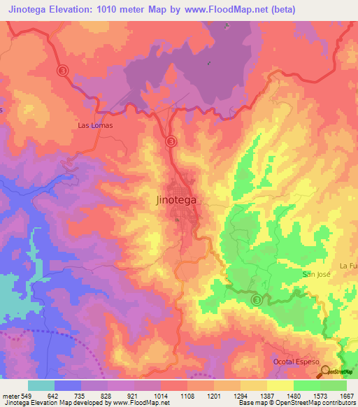 Jinotega,Nicaragua Elevation Map