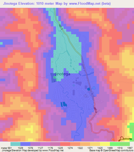 Jinotega,Nicaragua Elevation Map
