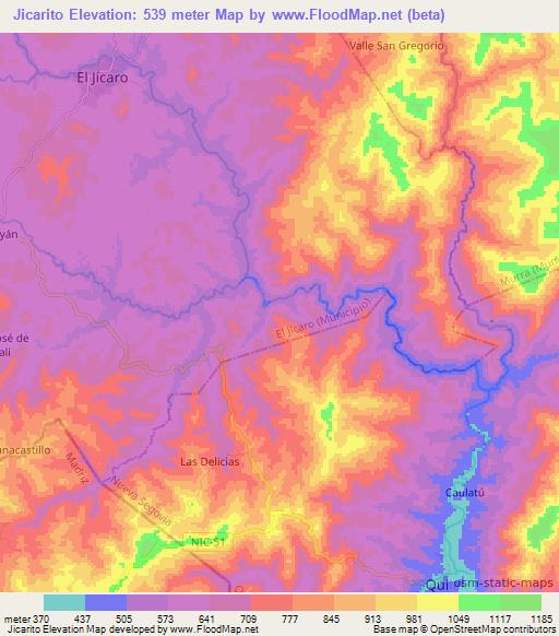 Jicarito,Nicaragua Elevation Map