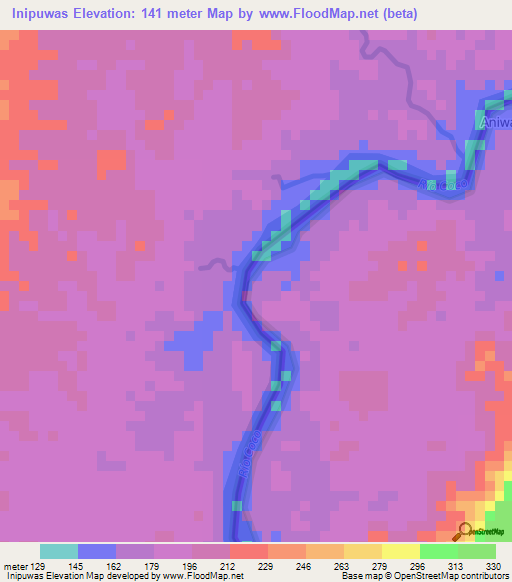 Inipuwas,Nicaragua Elevation Map