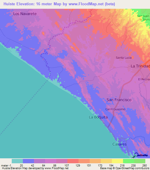 Huiste,Nicaragua Elevation Map