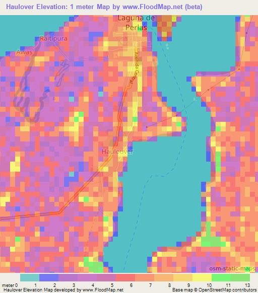 Haulover,Nicaragua Elevation Map