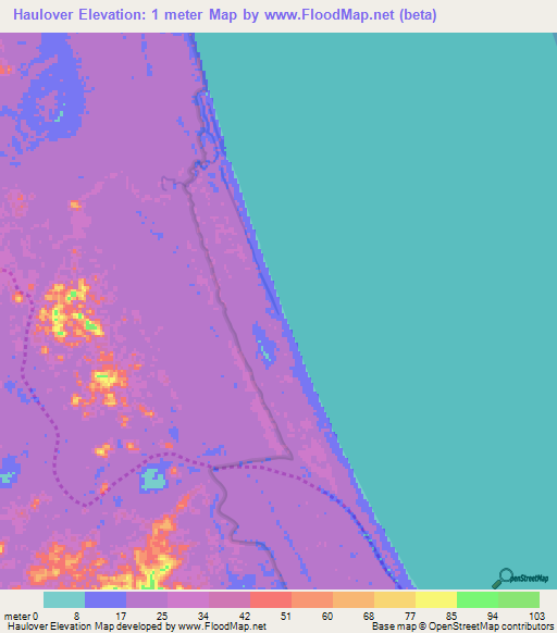 Haulover,Nicaragua Elevation Map
