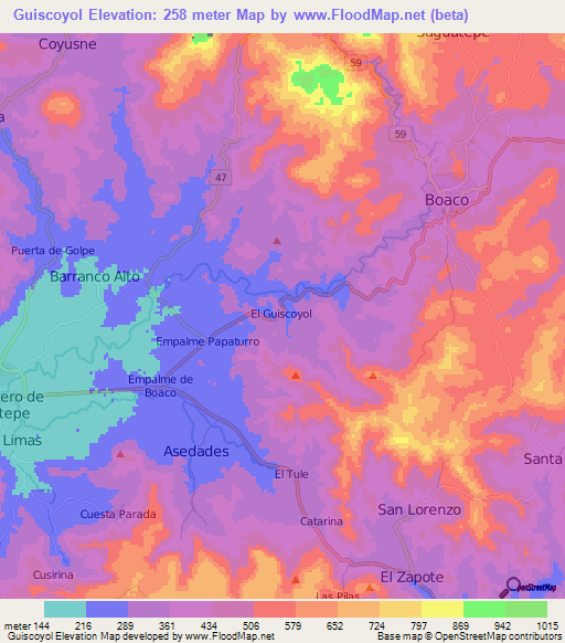 Guiscoyol,Nicaragua Elevation Map