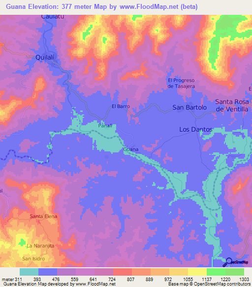 Guana,Nicaragua Elevation Map