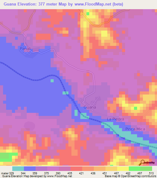 Guana,Nicaragua Elevation Map