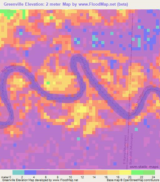 Greenville,Nicaragua Elevation Map