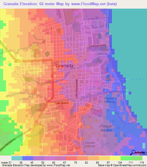 Granada,Nicaragua Elevation Map
