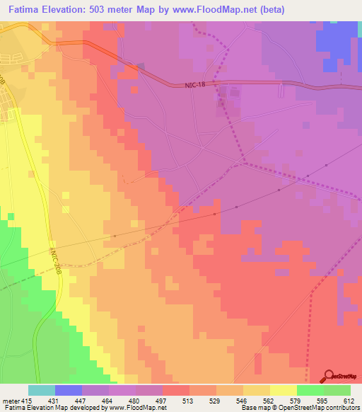 Fatima,Nicaragua Elevation Map