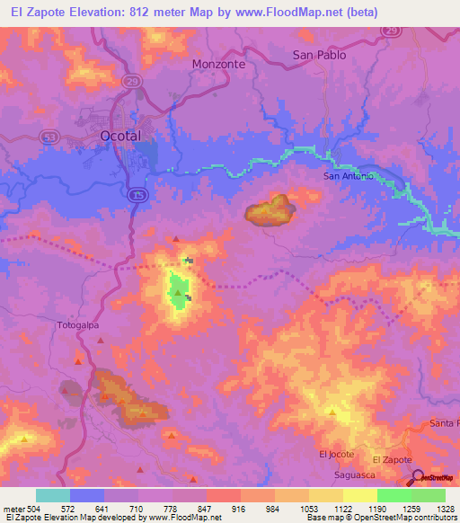 El Zapote,Nicaragua Elevation Map