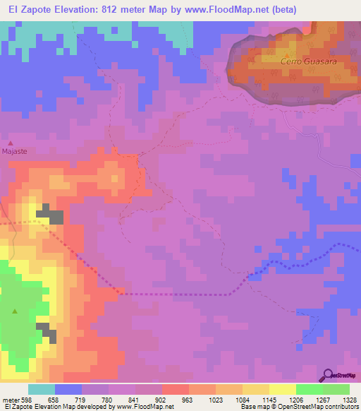 El Zapote,Nicaragua Elevation Map
