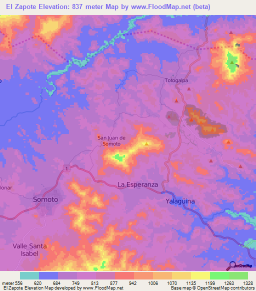 El Zapote,Nicaragua Elevation Map