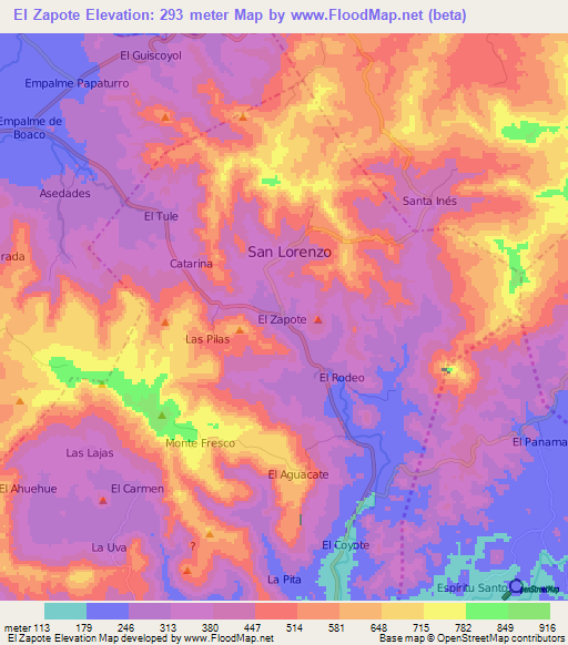 El Zapote,Nicaragua Elevation Map