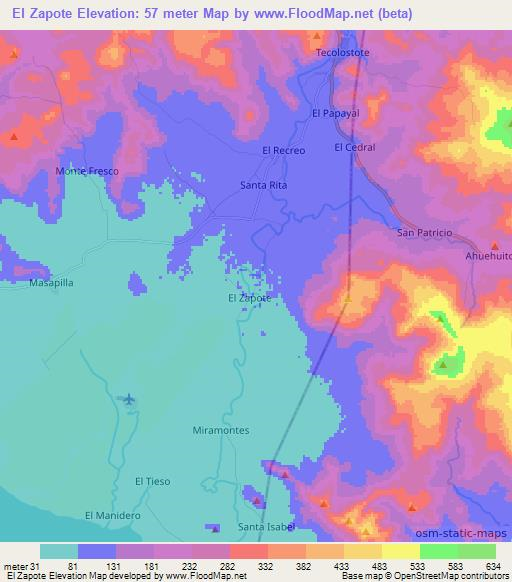 El Zapote,Nicaragua Elevation Map