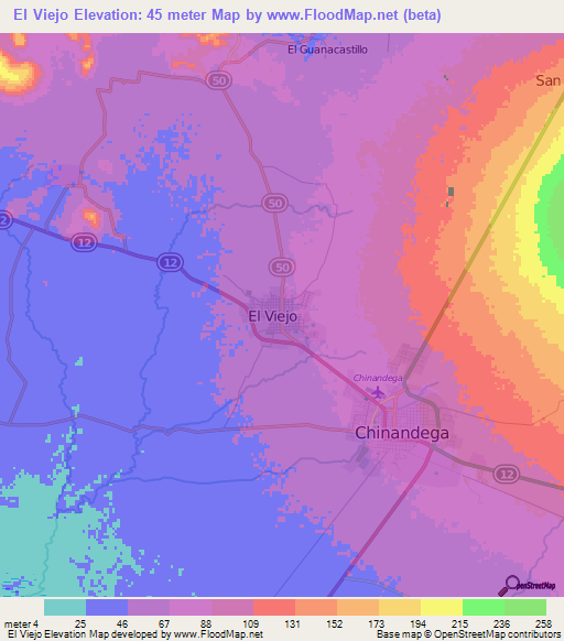 El Viejo,Nicaragua Elevation Map