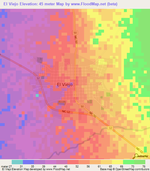 El Viejo,Nicaragua Elevation Map