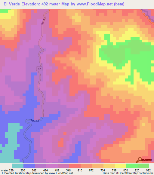 El Verde,Nicaragua Elevation Map