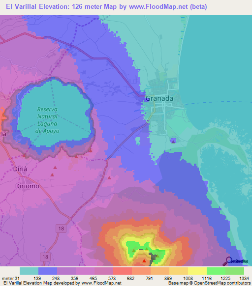 El Varillal,Nicaragua Elevation Map