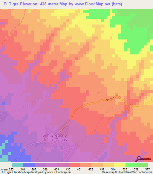 El Tigre,Nicaragua Elevation Map