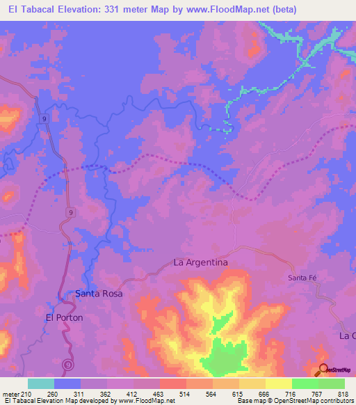 El Tabacal,Nicaragua Elevation Map