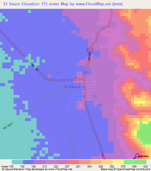 El Sauce,Nicaragua Elevation Map