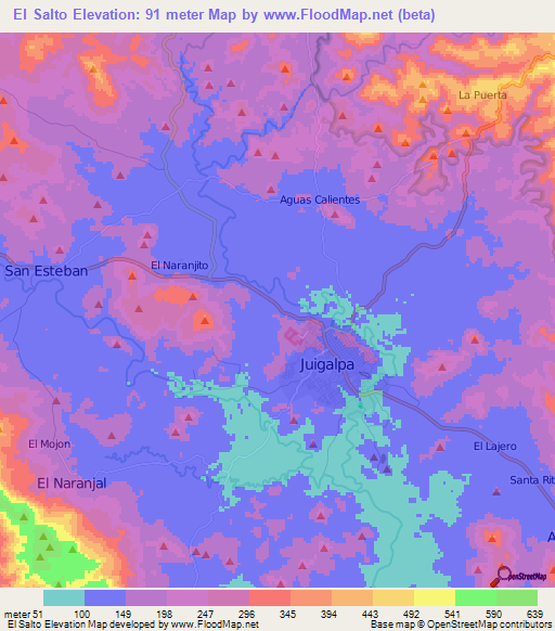 El Salto,Nicaragua Elevation Map