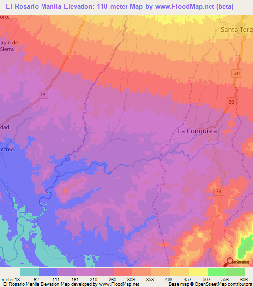 El Rosario Manila,Nicaragua Elevation Map
