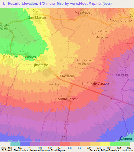 El Rosario,Nicaragua Elevation Map