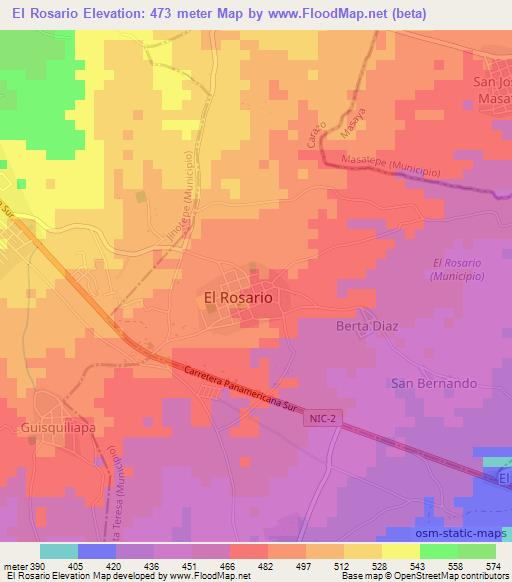 El Rosario,Nicaragua Elevation Map