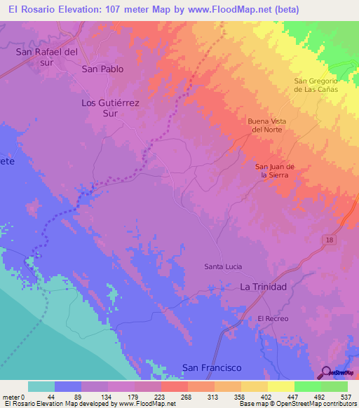El Rosario,Nicaragua Elevation Map