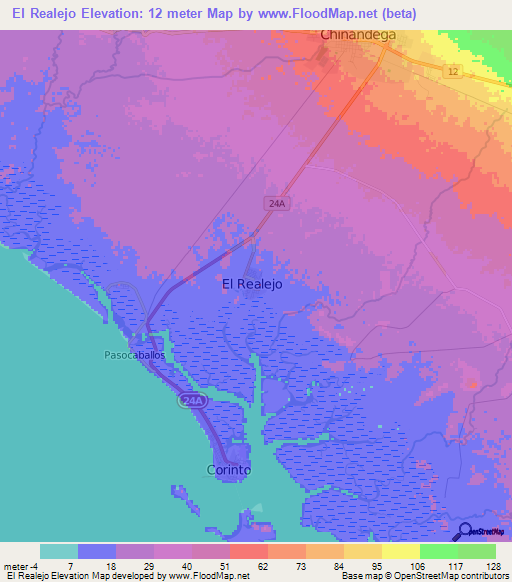 El Realejo,Nicaragua Elevation Map
