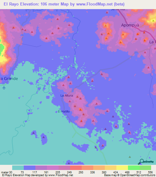 El Rayo,Nicaragua Elevation Map